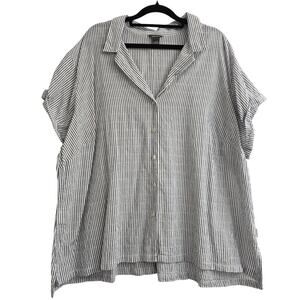 Eddie Bauer Women’s Plus Size 2X Gray Striped Cotton Shirt Coastal Resort Boho